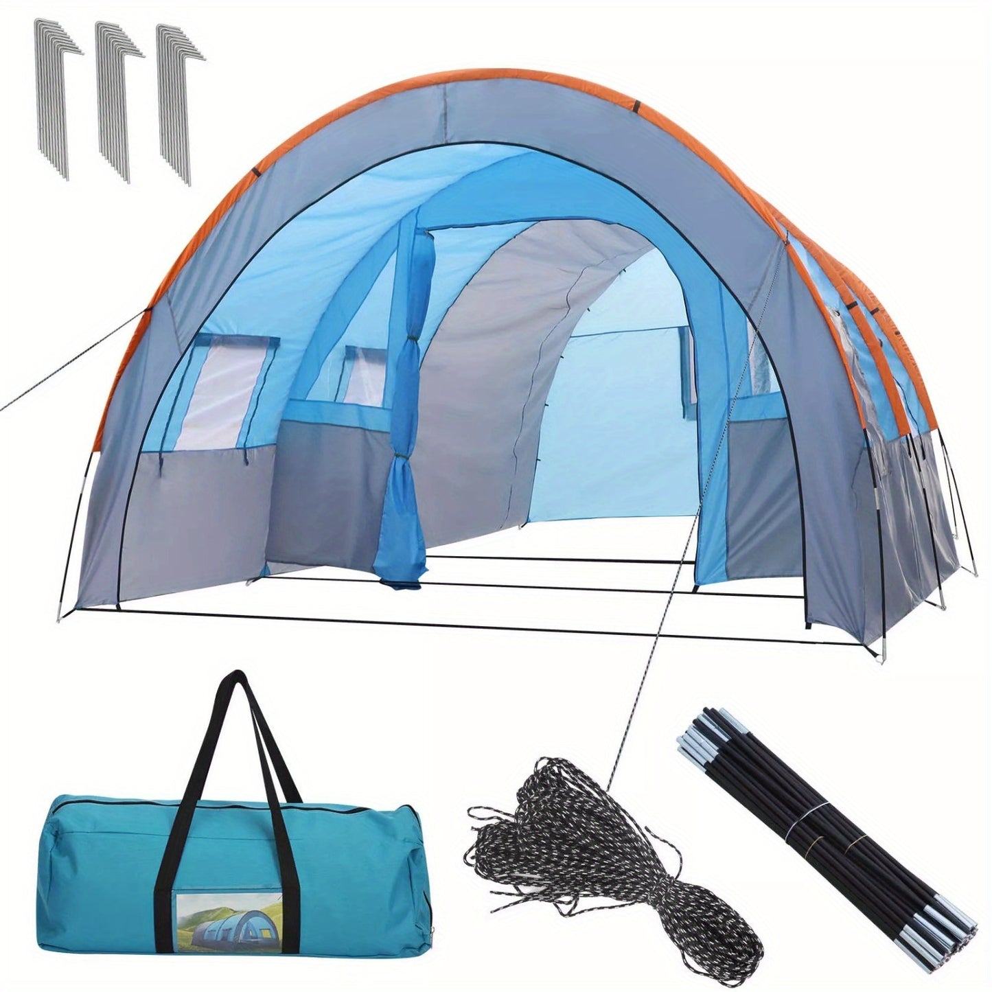 XXL Tunneltent – Kampeertent – Familietent – Groepstent – Outdoor Tent – Ruim Voor 4-6 Personen – Waterafstotend Polyester – Snelle Opzet