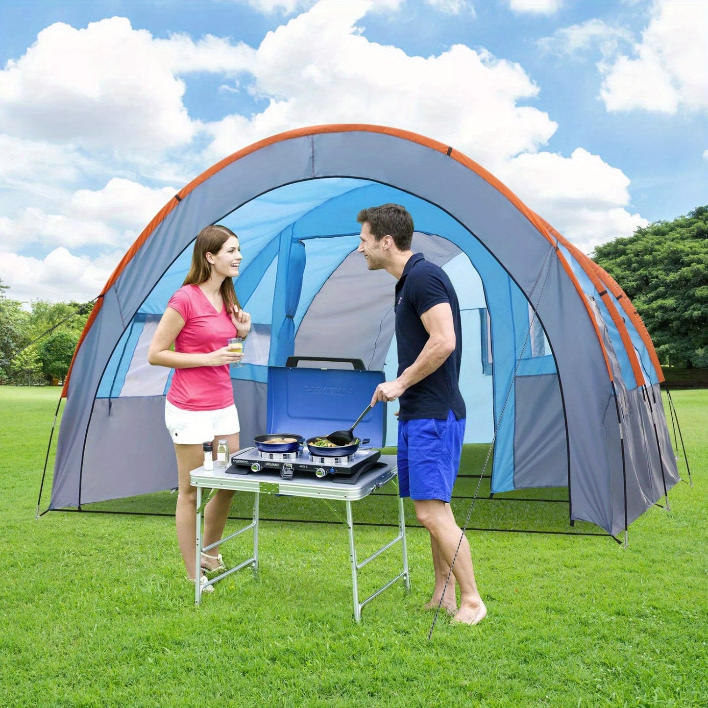 XXL Tunneltent – Kampeertent – Familietent – Groepstent – Outdoor Tent – Ruim Voor 4-6 Personen – Waterafstotend Polyester – Snelle Opzet