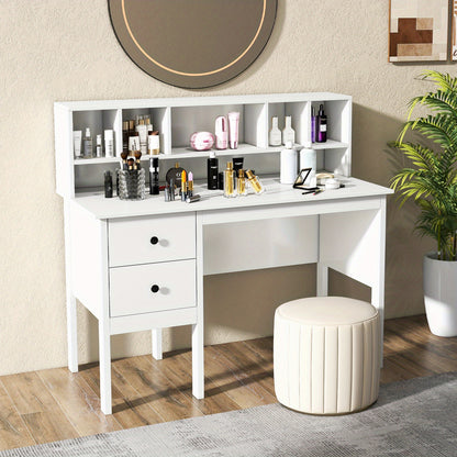 Bureau – Werktafel – Schrijftafel – Werkplek – Thuiswerkplek – MDF en Hout – 120 cm Breed Werkblad – 2 Lades en Opbergrek Wit