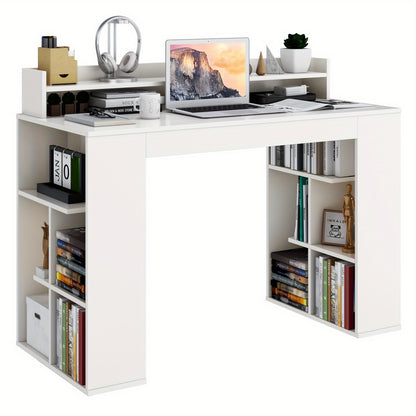 Bureau – Computerbureau – Werktafel – Thuiswerkplek – Studiebureau – Wit MDF – Ergonomische Monitorplank – Ruim Werkblad 122x56 cm
