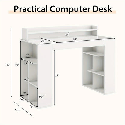 Bureau – Computerbureau – Werktafel – Thuiswerkplek – Studiebureau – Wit MDF – Ergonomische Monitorplank – Ruim Werkblad 122x56 cm