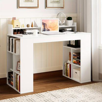 Bureau – Computerbureau – Werktafel – Thuiswerkplek – Studiebureau – Wit MDF – Ergonomische Monitorplank – Ruim Werkblad 122x56 cm