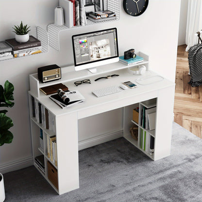 Bureau – Computerbureau – Werktafel – Thuiswerkplek – Studiebureau – Wit MDF – Ergonomische Monitorplank – Ruim Werkblad 122x56 cm