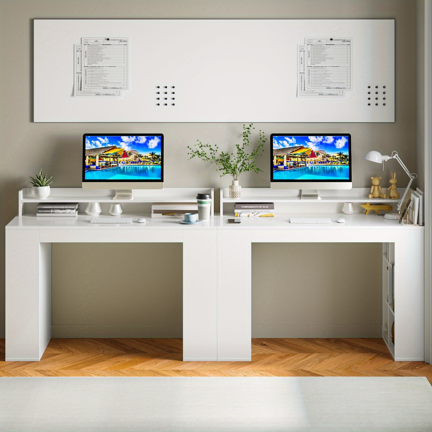 Bureau – Computerbureau – Werktafel – Thuiswerkplek – Studiebureau – Wit MDF – Ergonomische Monitorplank – Ruim Werkblad 122x56 cm