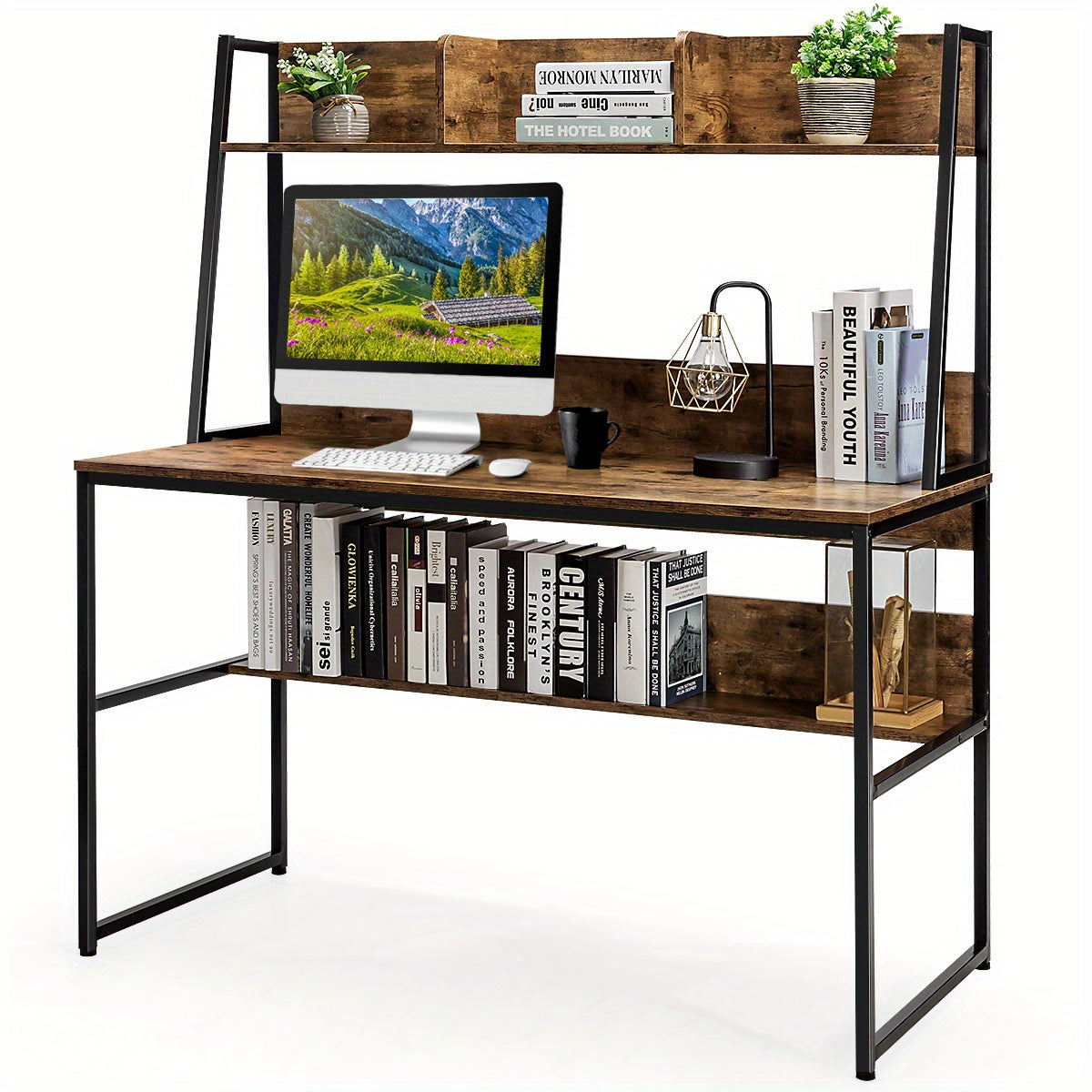 Bureau – Werkplek – Computerbureau – Schrijftafel – Studietafel – Rustic Brown – Stevig Metalen Frame – Ruime Werkplek 119 cm