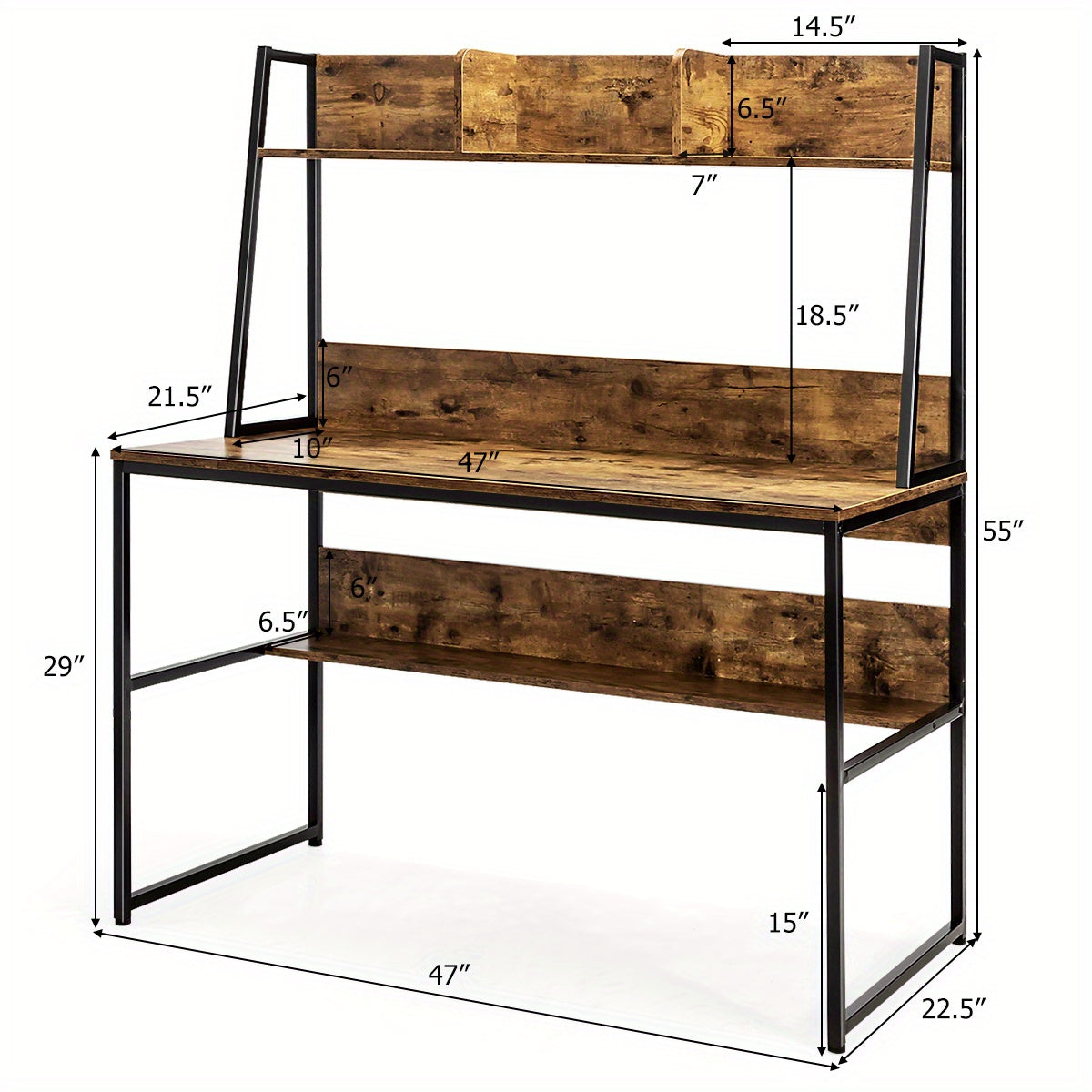 Bureau – Werkplek – Computerbureau – Schrijftafel – Studietafel – Rustic Brown – Stevig Metalen Frame – Ruime Werkplek 119 cm