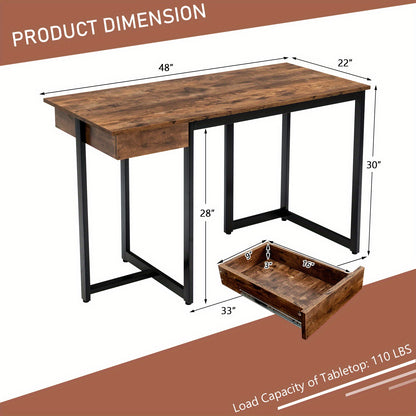 Computertafel – Computerbureau – Bureautafel – Werktafel – Gaming Bureau – Industrieel MDF Blad – Rustiek Bruin Met Lade
