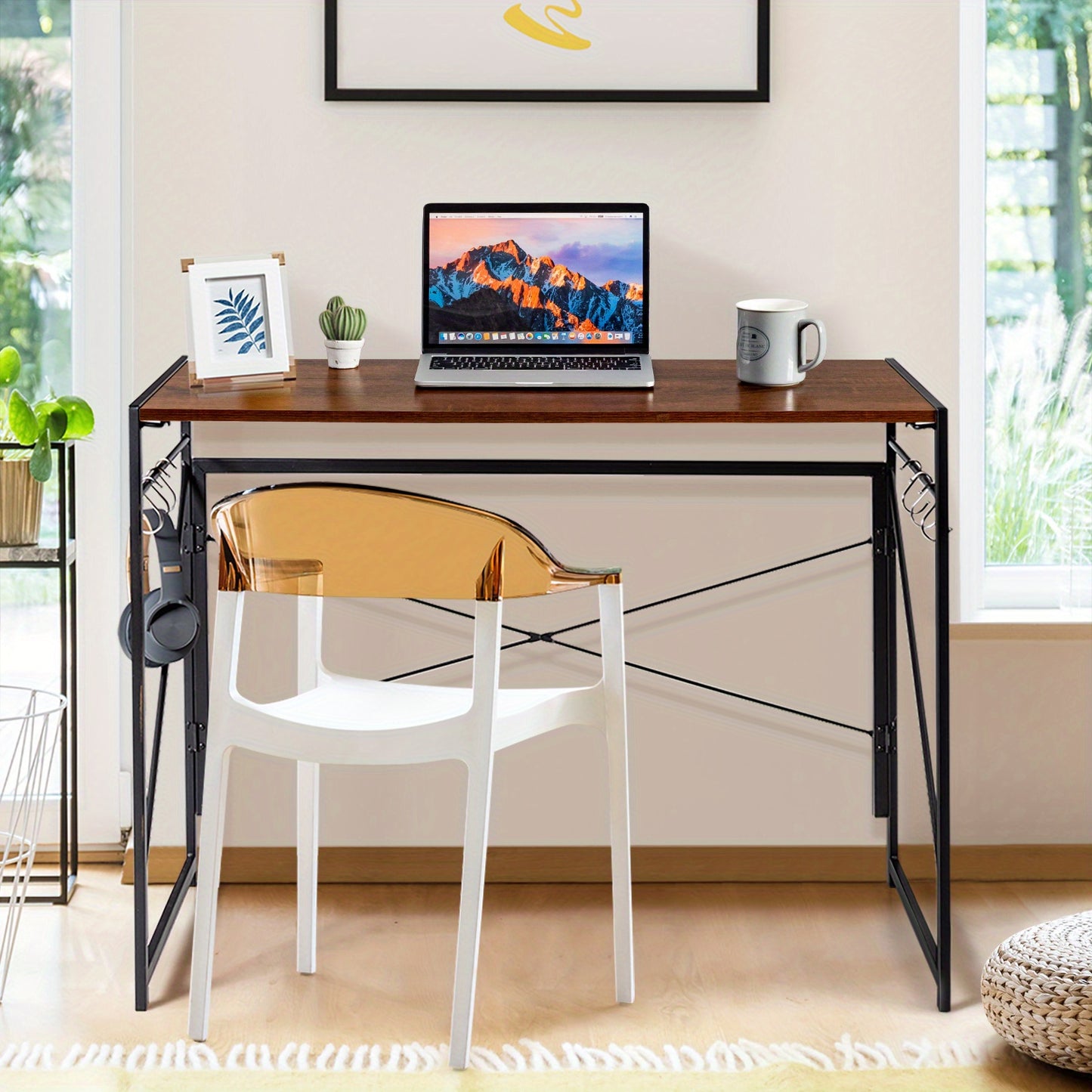 Bureau – Computertafel – Werktafel – Schrijftafel – Opvouwbaar – MDF Met Metalen Frame – 100x50 cm – 6 Haken Voor Organisatie
