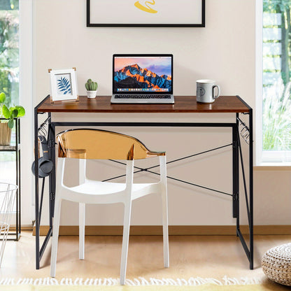 Bureau – Computertafel – Werktafel – Schrijftafel – Opvouwbaar – MDF Met Metalen Frame – 100x50 cm – 6 Haken Voor Organisatie