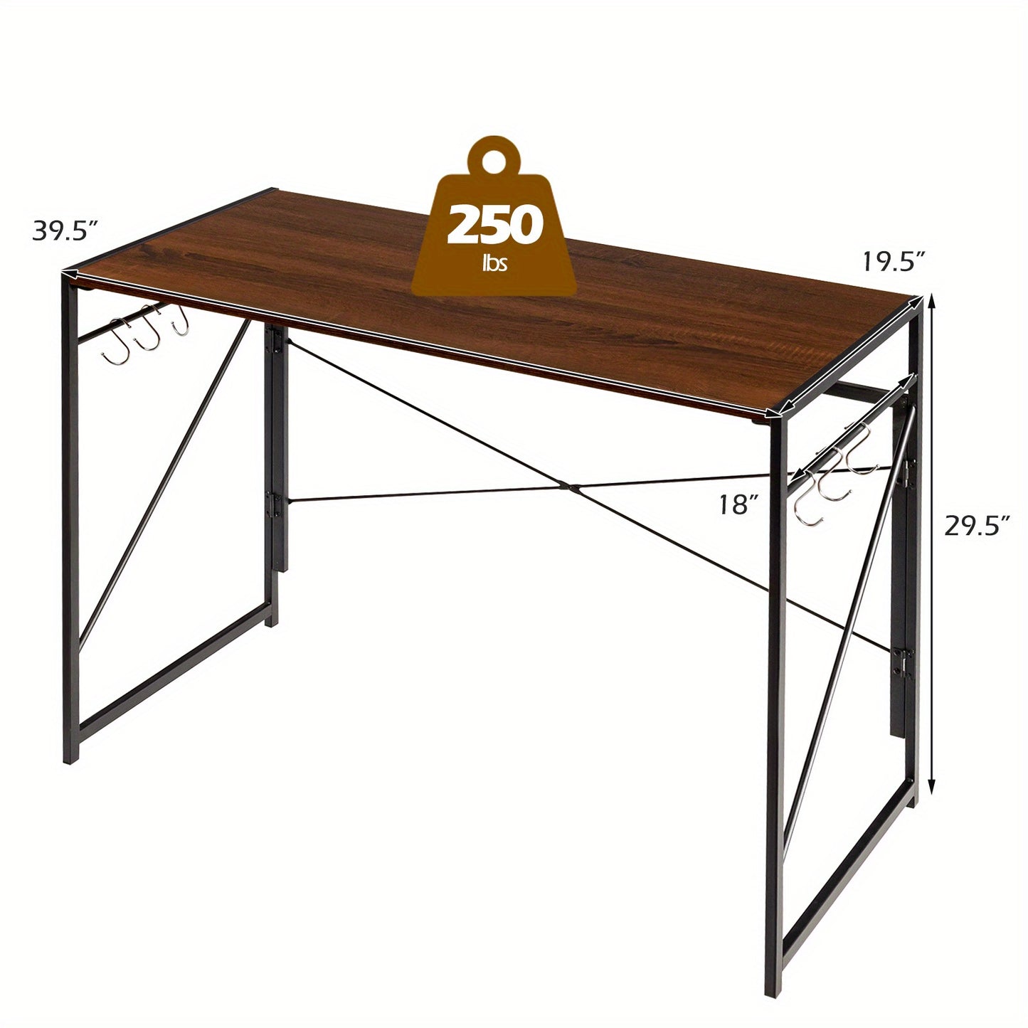 Bureau – Computertafel – Werktafel – Schrijftafel – Opvouwbaar – MDF Met Metalen Frame – 100x50 cm – 6 Haken Voor Organisatie