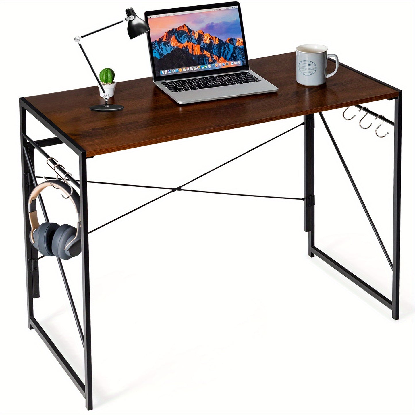 Bureau – Computertafel – Werktafel – Schrijftafel – Opvouwbaar – MDF Met Metalen Frame – 100x50 cm – 6 Haken Voor Organisatie
