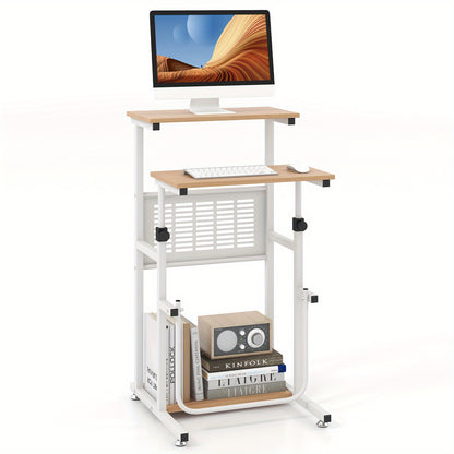 Zit Sta Bureau – Staand Bureau – Verstelbaar Bureau – Werkplek Bureau – Compact Bureau – Hoogte Verstelbaar 67-98 cm – Met Voetsteun en Opbergruimte