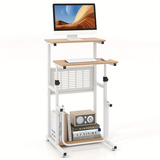 Zit Sta Bureau – Staand Bureau – Verstelbaar Bureau – Werkplek Bureau – Compact Bureau – Hoogte Verstelbaar 67-98 cm – Met Voetsteun en Opbergruimte
