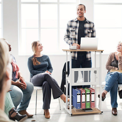 Zit Sta Bureau – Staand Bureau – Verstelbaar Bureau – Werkplek Bureau – Compact Bureau – Hoogte Verstelbaar 67-98 cm – Met Voetsteun en Opbergruimte