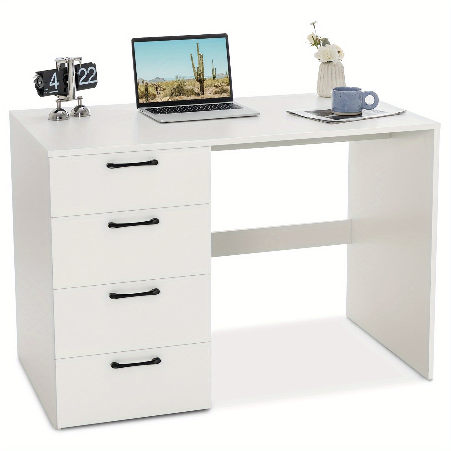 Bureau – Computertafel – Schrijftafel – Werkplek – Bureautafel – Wit – 110x60 cm – MDF Hout – 4 Lades – Ruim Opbergvlak