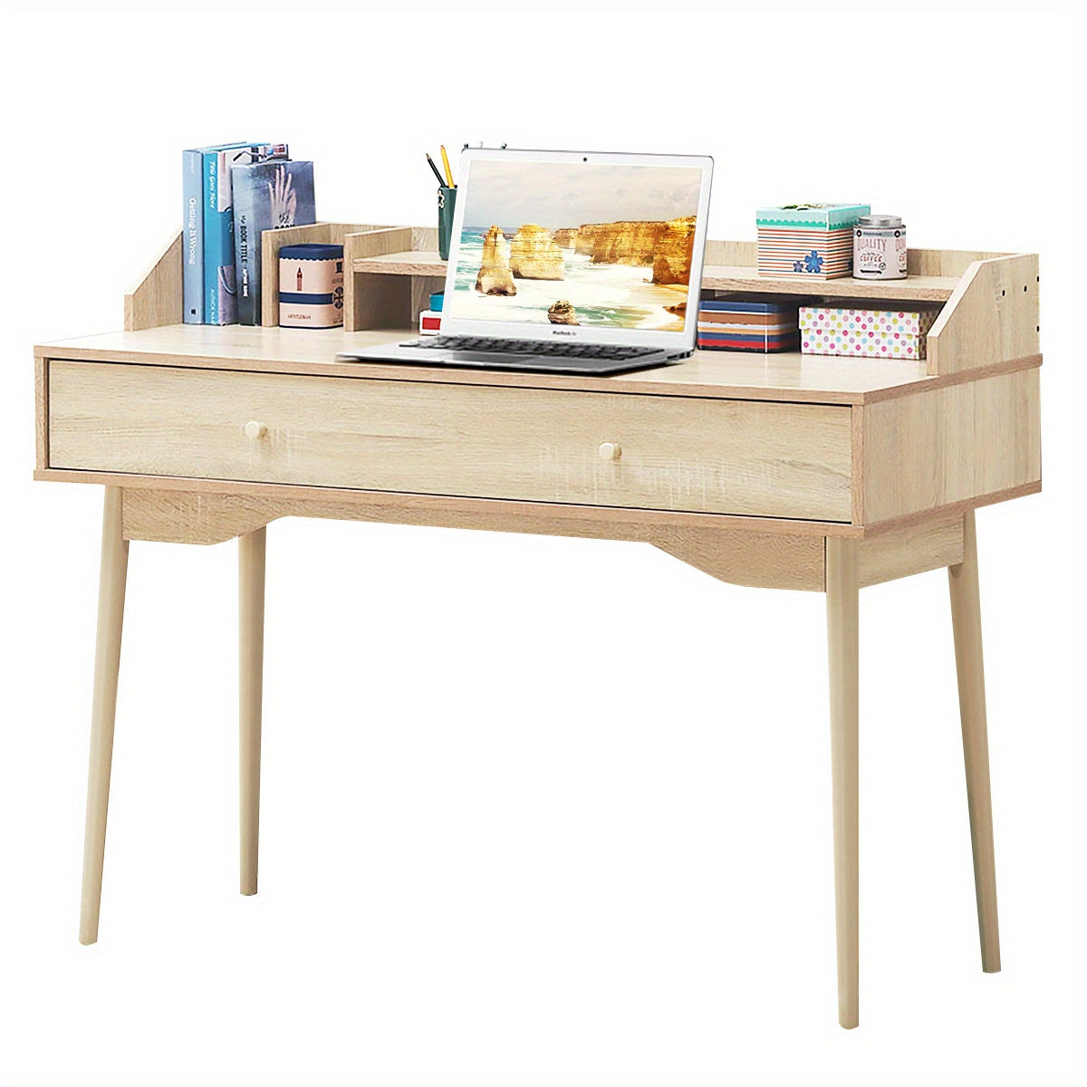 Bureau – Computertafel – Schrijftafel – Werkplek – Thuiswerkplek – MDF Hout – Ruim Werkblad 120 cm – Opberglades en Legplanken
