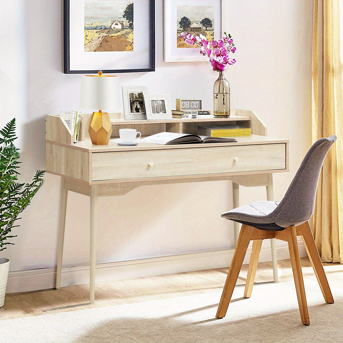 Bureau – Computertafel – Schrijftafel – Werkplek – Thuiswerkplek – MDF Hout – Ruim Werkblad 120 cm – Opberglades en Legplanken