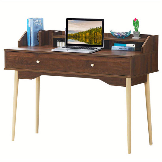 Bureau – Computertafel – Schrijftafel – Werkplek – Studiebureau – MDF Hout – Ruim Werkblad 120x44,5 cm – Inclusief Lade en Boekenplanken