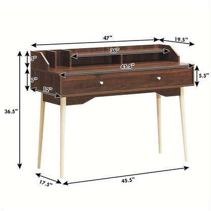 Bureau – Computertafel – Schrijftafel – Werkplek – Studiebureau – MDF Hout – Ruim Werkblad 120x44,5 cm – Inclusief Lade en Boekenplanken