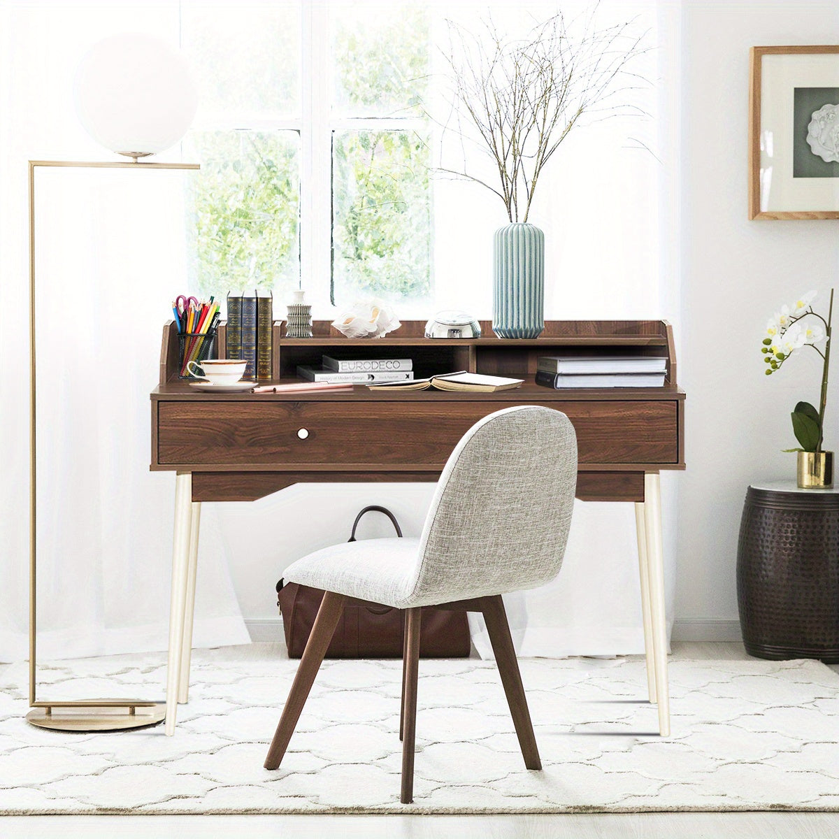 Bureau – Computertafel – Schrijftafel – Werkplek – Studiebureau – MDF Hout – Ruim Werkblad 120x44,5 cm – Inclusief Lade en Boekenplanken