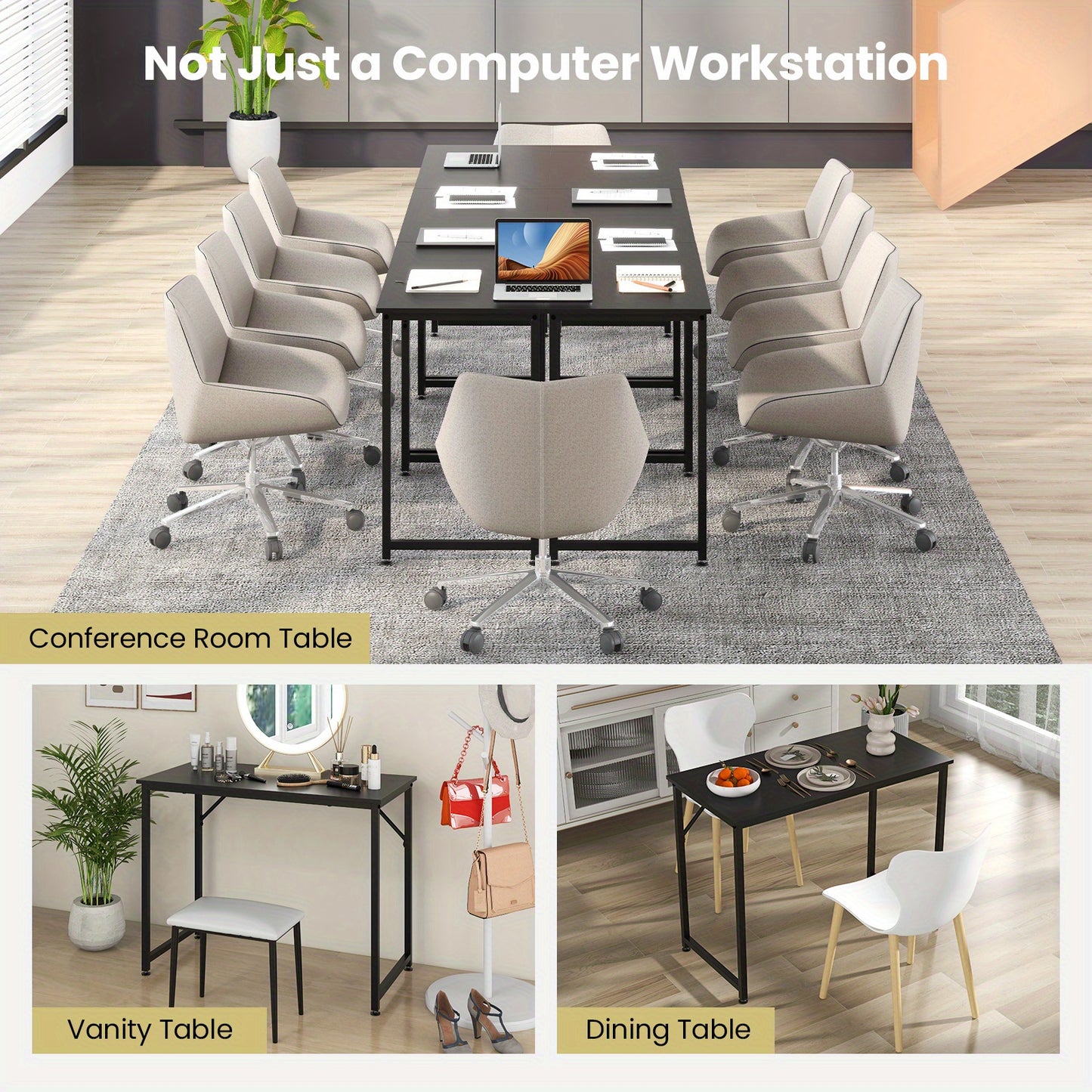 Compact Bureau – Computerbureau – Gametafel – Werktafel – Bijzettafel – Zwart Metalen Frame – Stevig MDF – 90 kg Draagkracht
