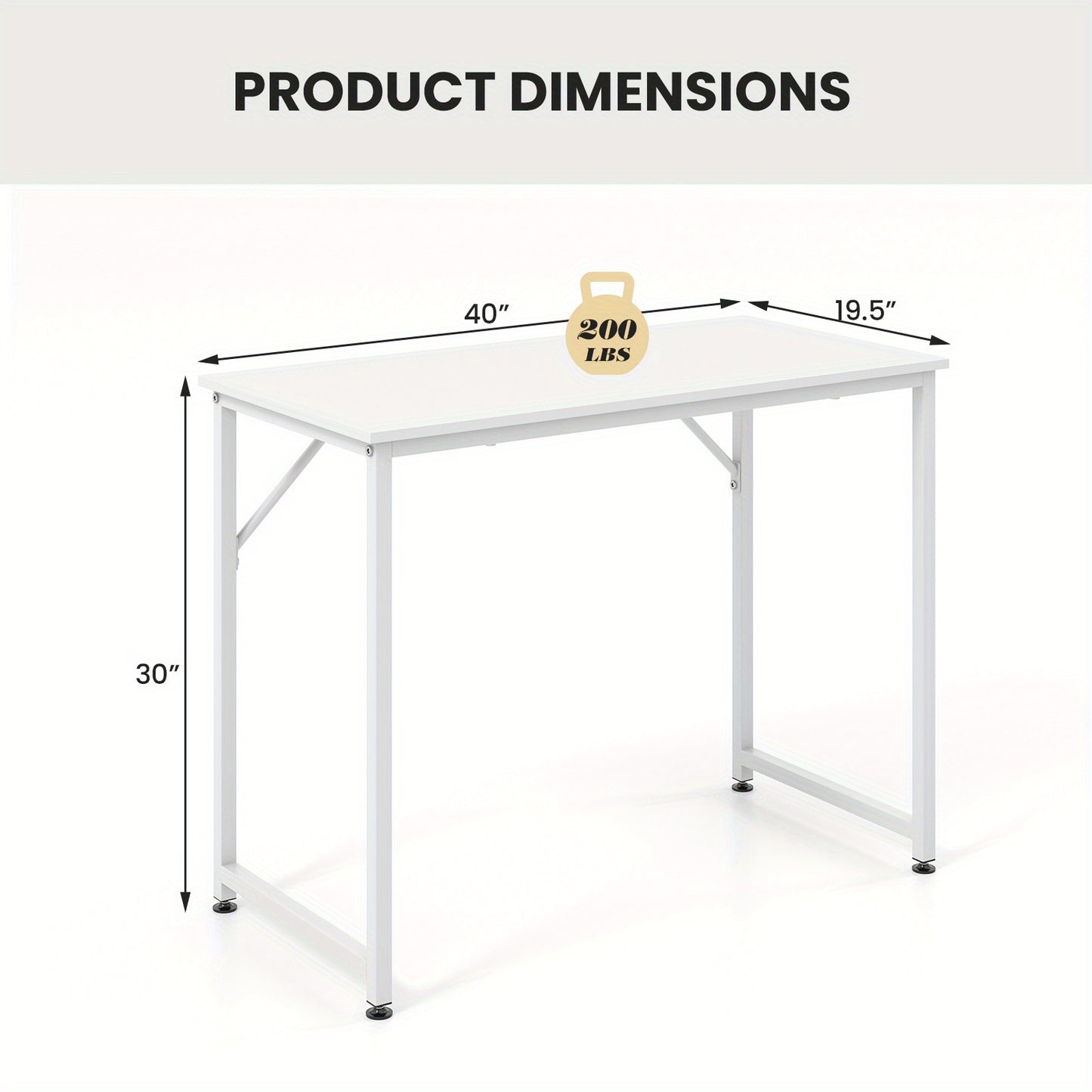 Bureau – Schrijftafel – Computertafel – Werkplek – Bureautafel – Wit MDF Tafelblad – Stevig Metalen Frame 102x50 cm