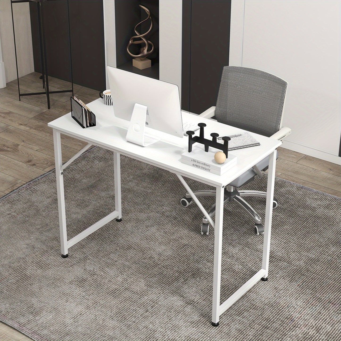 Bureau – Schrijftafel – Computertafel – Werkplek – Bureautafel – Wit MDF Tafelblad – Stevig Metalen Frame 102x50 cm