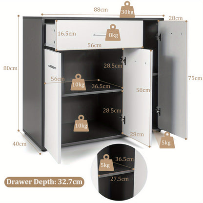 Dressoir – Ladekast – Opbergkast – Keukenkast – Buffetkast – Modern Design – Verstelbare Plank – Anti-Kantel Mechanisme – 88x40x80 cm – Metaal & Houtfineer