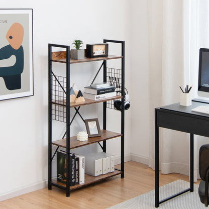 Boekenkast – Boekenrek – Opbergkast – Vakkenkast – Stellingkast – Industriële Koffiekleur – 4 Laags Met Verstelbare Plank – Staal En MDF