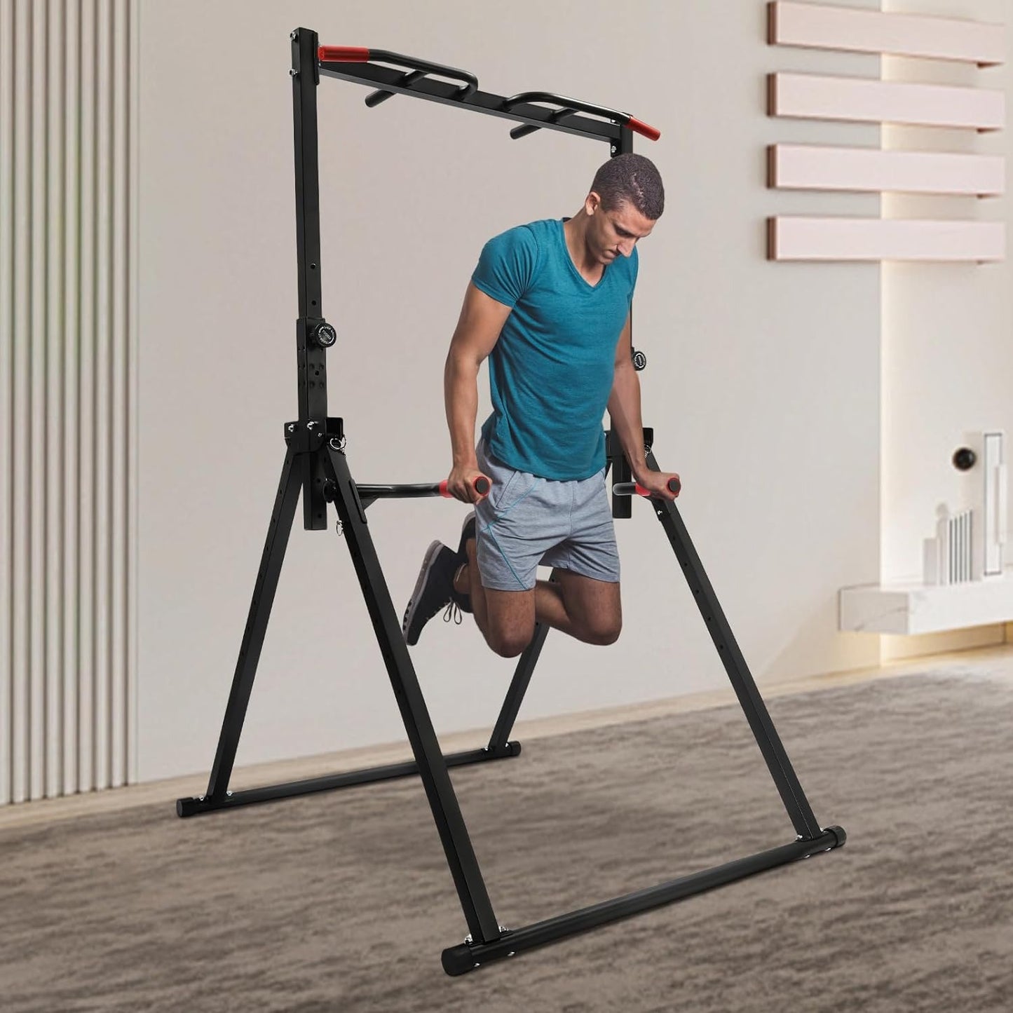 Multifunctionele Optrekstang – Pull-up Bar – Klimrek – Fitnessstang – Krachtstation – Verstelbare Hoogte – Driepoot Driehoekige Steun – Roestvrij Staal – Zwart