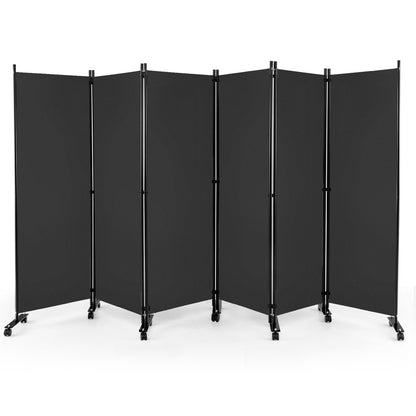 6-Panel Vouwdeeltafel – Kamerscherm – Ruimteverdeler – Scheidingswand – Privacy Scherm – Met Wieltjes Met Rem – 172 cm Hoog – Grijs