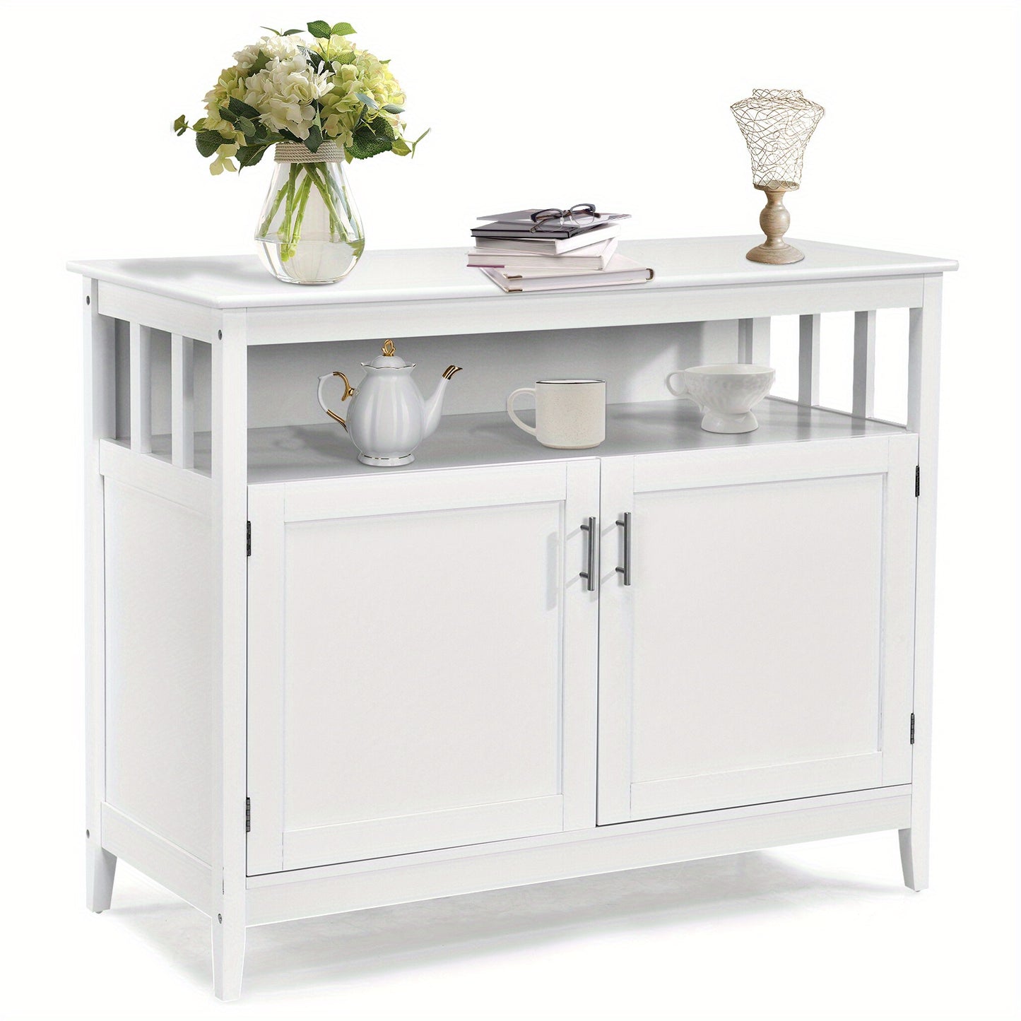 Dressoir – Opbergkast – Buffetkast – TV-meubel – Kast – Modern design – Verstelbare plank – MDF met grenen poten – 114x51x91 cm – Wit