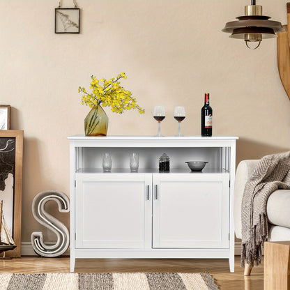 Dressoir – Opbergkast – Buffetkast – TV-meubel – Kast – Modern design – Verstelbare plank – MDF met grenen poten – 114x51x91 cm – Wit