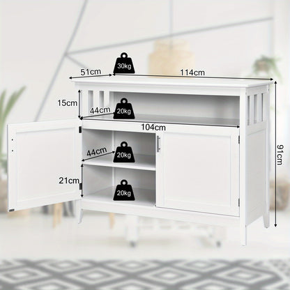 Dressoir – Opbergkast – Buffetkast – TV-meubel – Kast – Modern design – Verstelbare plank – MDF met grenen poten – 114x51x91 cm – Wit