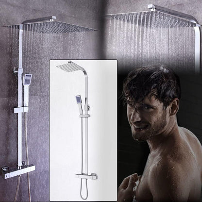 Thermostaat Douchesysteem – Regendouche – Douchekop – Douchekolom – Handdouche – Wandmontage – Verstelbare Stang 82-122 cm – Roestvrij Staal & Chroom