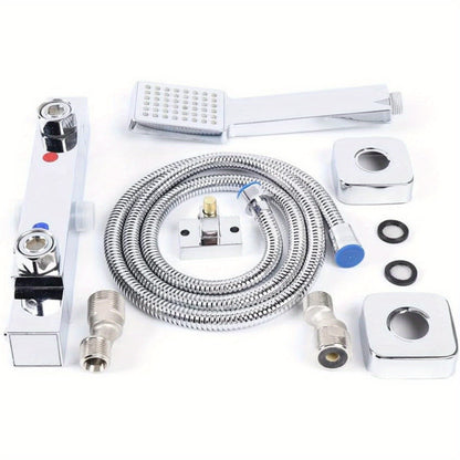 Thermostaat Douchesysteem – Regendouche – Douchekop – Douchekolom – Handdouche – Wandmontage – Verstelbare Stang 82-122 cm – Roestvrij Staal & Chroom
