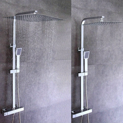 Thermostaat Douchesysteem – Regendouche – Douchekop – Douchekolom – Handdouche – Wandmontage – Verstelbare Stang 82-122 cm – Roestvrij Staal & Chroom