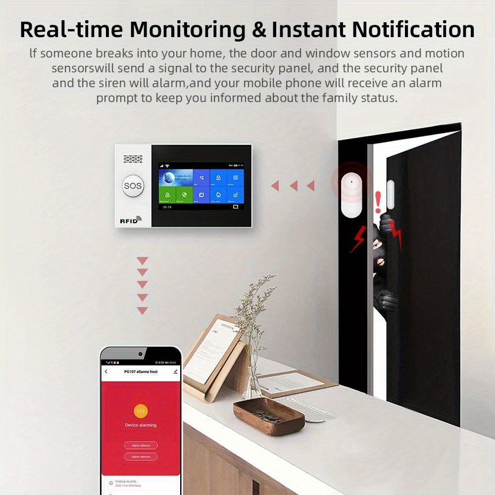 Alarmsysteem – Beveiligingssysteem – Inbraakalarm – Bewegingsmelder – Deur-/Raamsensor – Draadloos – Touchscreen – Wifi & 4G Connectiviteit – App-bediening – SMS Pushmeldingen – Compatibel met Alexa & Google Assistant