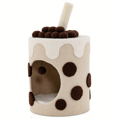 Kattenhuisje – Krabpaal – Kattenmeubel – Kattenhut – Krabmeubel – Melkthee Design – 360° Draaibare Sisal Krabpaal – Wasbaar Kussen – Koffie Kleur 37x37x67 cm