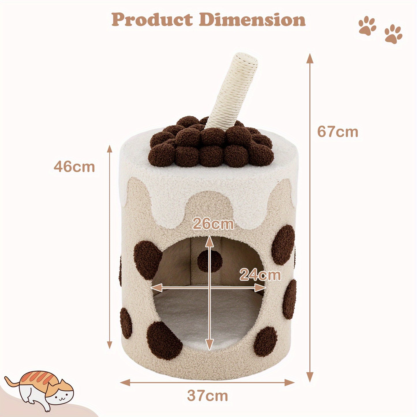 Kattenhuisje – Krabpaal – Kattenmeubel – Kattenhut – Krabmeubel – Melkthee Design – 360° Draaibare Sisal Krabpaal – Wasbaar Kussen – Koffie Kleur 37x37x67 cm