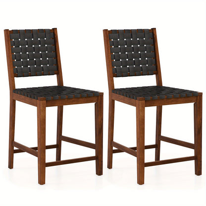 Barstoel – Barkruk – Keukenstoel – Barkruk – Barkrukken Set Van 2 – Kunstleer Bekleding – Acaciahouten Frame – Zithoogte Ca. 61 cm
