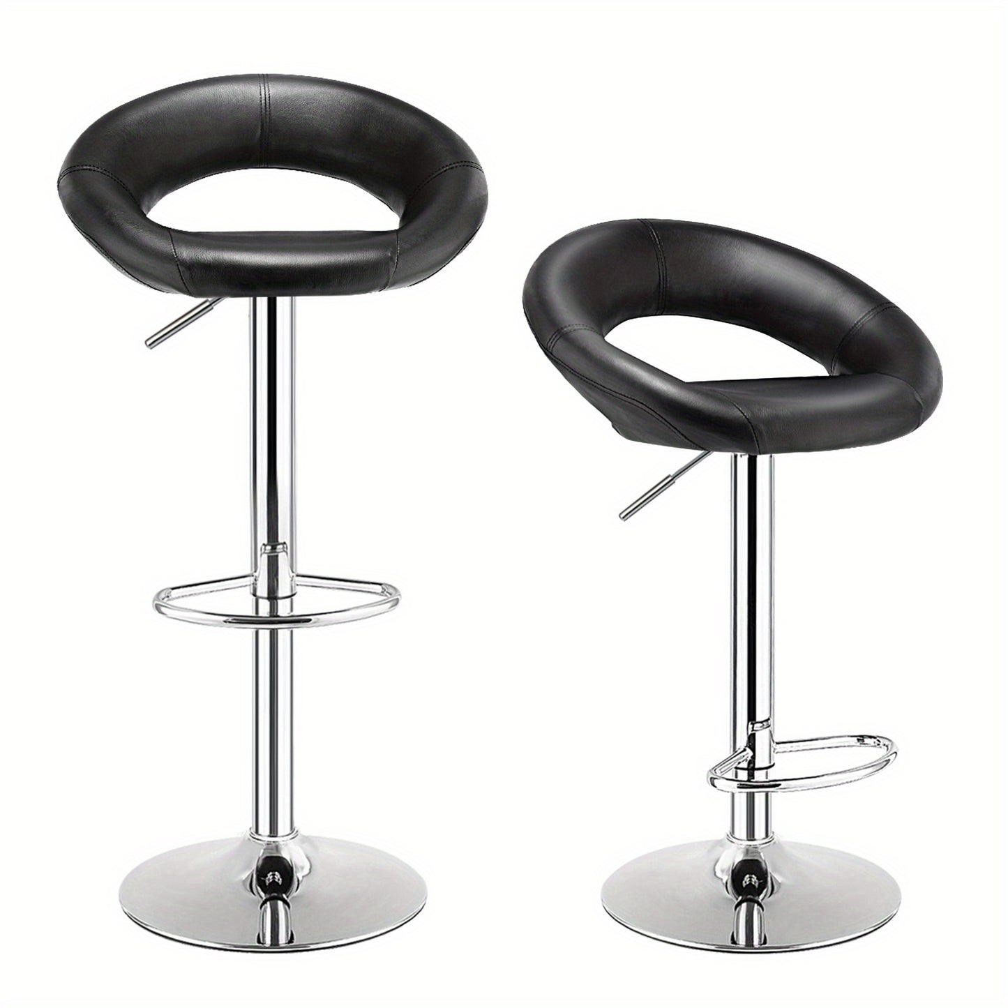 Barstoel – Barkruk – Barstoelset – Barkrukken – Barstoelen – Verstelbaar – 360° Draaibaar – Kunstleren Zitting – Metalen Voetsteun – Zwarte Antislip Basis – Set Van 2