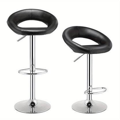Barstoel – Barkruk – Barstoelset – Barkrukken – Barstoelen – Verstelbaar – 360° Draaibaar – Kunstleren Zitting – Metalen Voetsteun – Zwarte Antislip Basis – Set Van 2