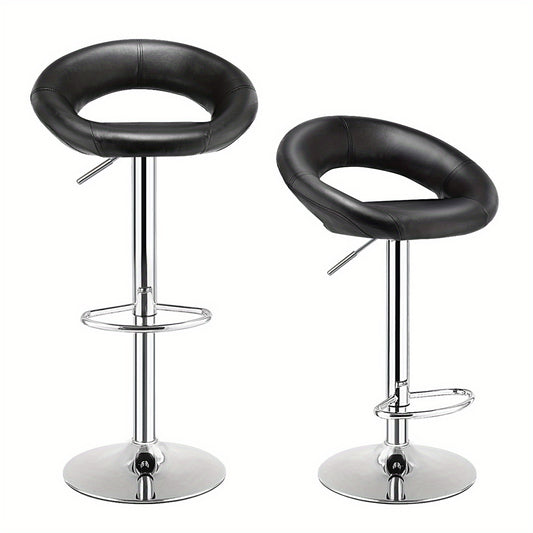 Barstoel – Barkruk – Barstoelset – Barkrukken – Barstoelen – Verstelbaar – 360° Draaibaar – Kunstleren Zitting – Metalen Voetsteun – Zwarte Antislip Basis – Set Van 2
