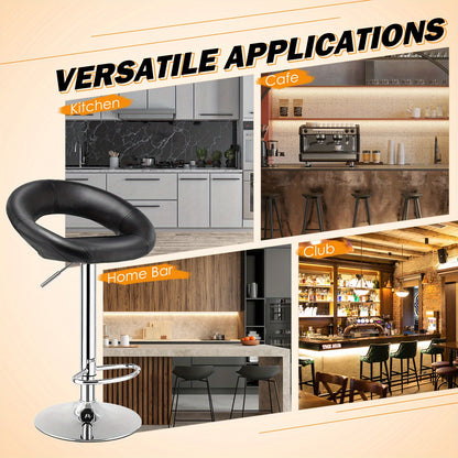 Barstoel – Barkruk – Barstoelset – Barkrukken – Barstoelen – Verstelbaar – 360° Draaibaar – Kunstleren Zitting – Metalen Voetsteun – Zwarte Antislip Basis – Set Van 2
