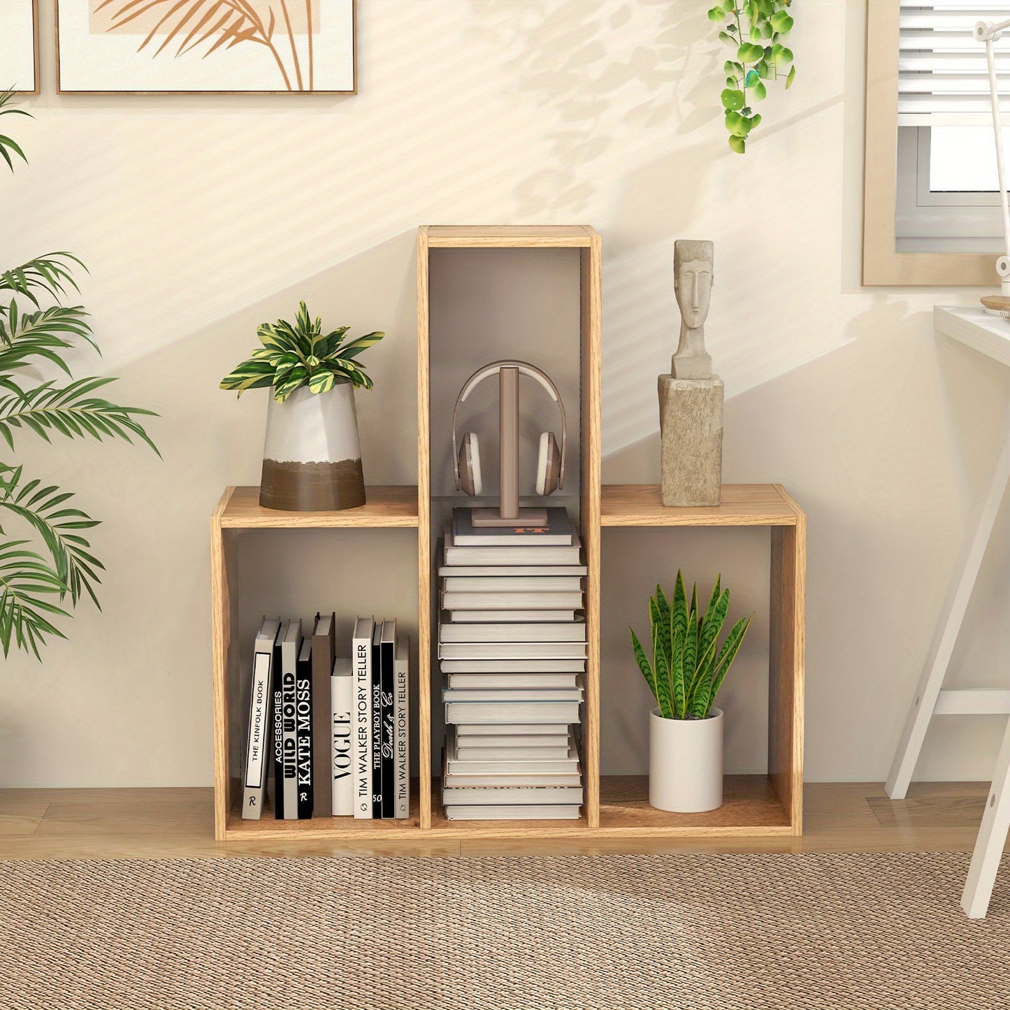 boekenkast – boekenrek – vakkenkast – opbergkast – stellingkast – MDF hout – antikantelbeveiliging – 3 open vakken – natuurlijke houtlook – compact design
