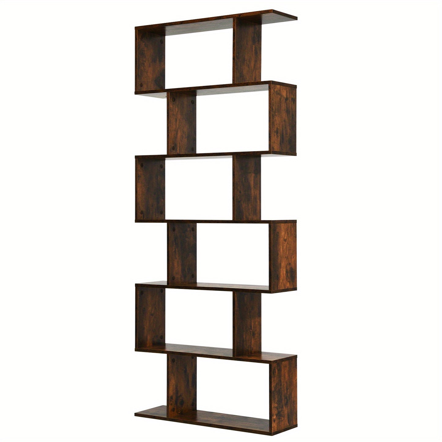 S-vormige Boekenkast – Boekenplank – Displayrek – Opbergkast – Z-vormige Plank – 6 Lagen – MDF Hout – Stevige Anti-Kantel Veiligheid – Koffiebruine Kleur