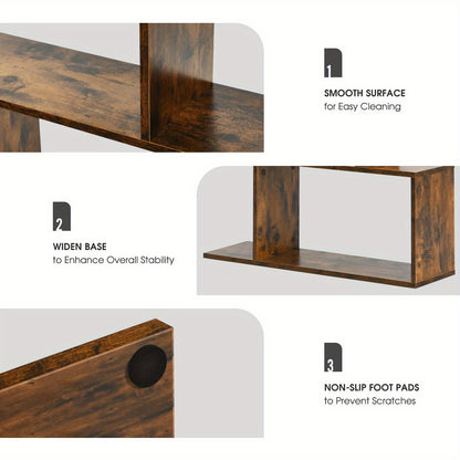 S-vormige Boekenkast – Boekenplank – Displayrek – Opbergkast – Z-vormige Plank – 6 Lagen – MDF Hout – Stevige Anti-Kantel Veiligheid – Koffiebruine Kleur