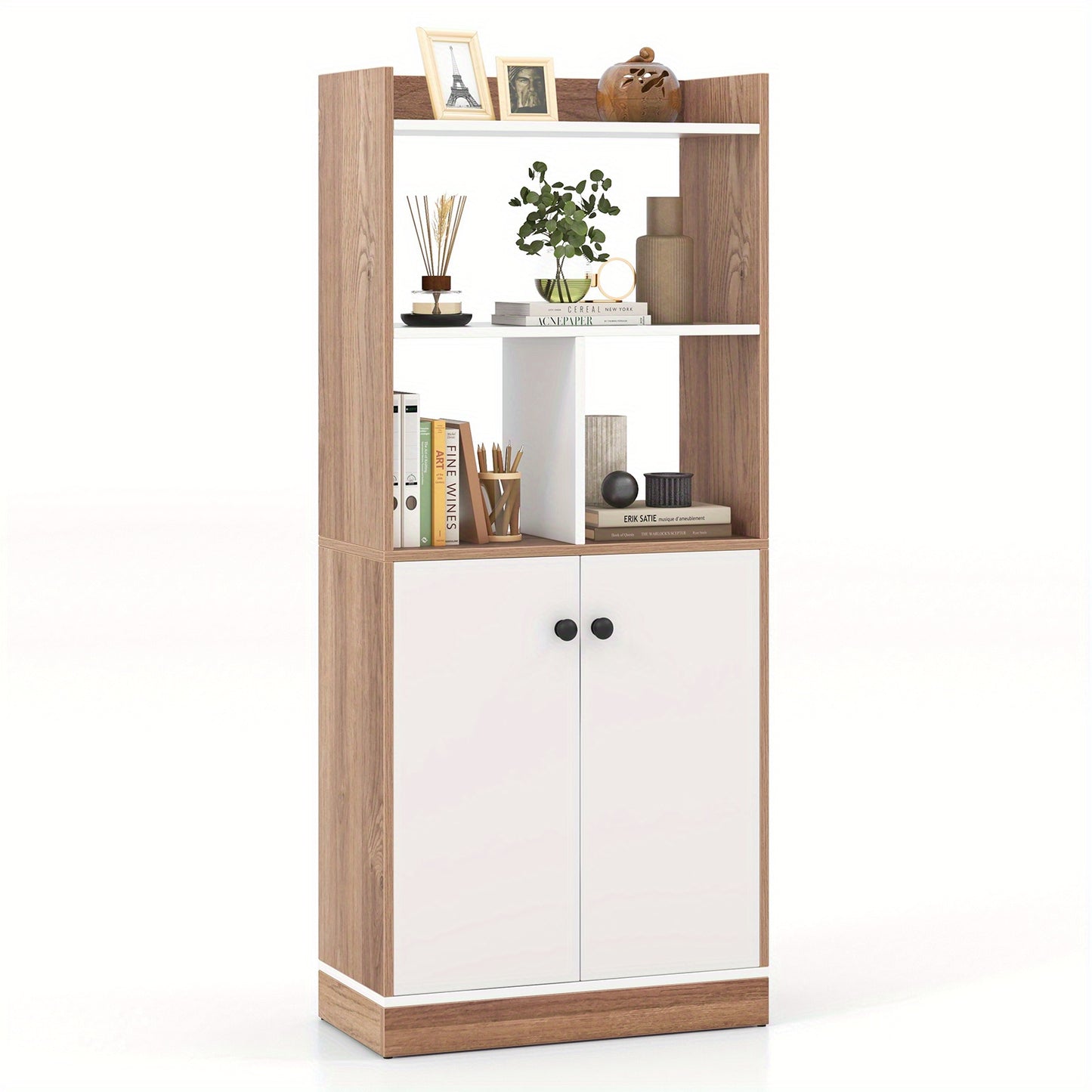 Boekenkast – Boekenrek – Vakkenkast – Opbergkast – Kast – Vrijstaand – Dubbele Deuren – 60x30x140 cm – MDF & Spaanplaat
