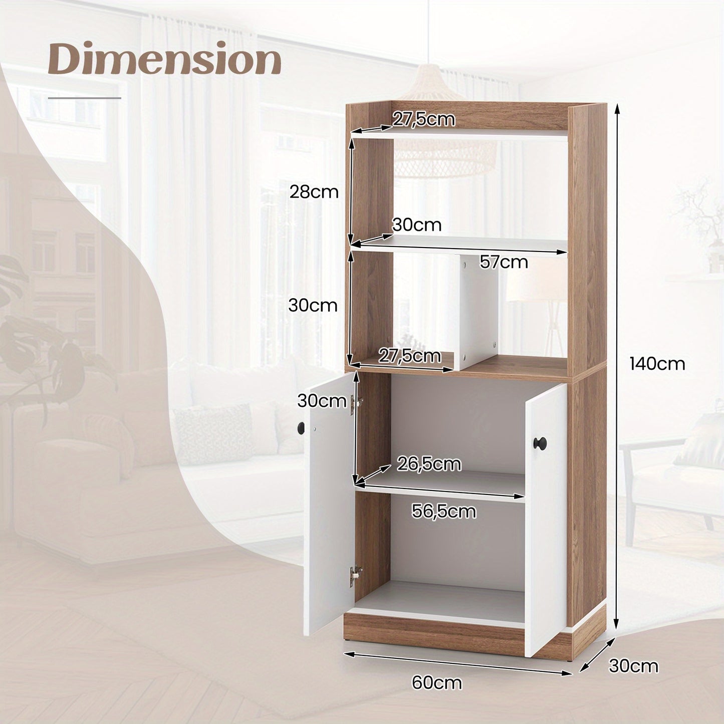 Boekenkast – Boekenrek – Vakkenkast – Opbergkast – Kast – Vrijstaand – Dubbele Deuren – 60x30x140 cm – MDF & Spaanplaat